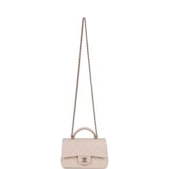 Chanel Mini Flap With Top Handle Beige And Caramel Lambskin Light Gold Hardware -Online Bag Store C M255 230317 1 07