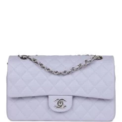 Chanel Medium Classic Double Flap Light Purple Caviar Silver Hardware