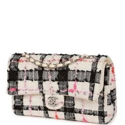 Pre-owned Chanel Medium Classic Double Flap Bag White, Black, And Pink Tweed Silver Hardware 15 Pre-owned Chanel Medium Classic Double Flap Bag White, Black, And Pink Tweed Silver Hardware -Online Bag Store C M255 230322 1 03