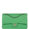 Chanel Medium Classic Double Flap Bag Green Caviar Light Gold Hardware -Online Bag Store C M255 230412 2 01