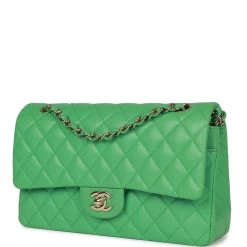 Chanel Medium Classic Double Flap Bag Green Caviar Light Gold Hardware -Online Bag Store C M255 230412 2 03