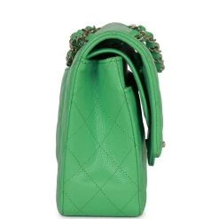 Chanel Medium Classic Double Flap Bag Green Caviar Light Gold Hardware -Online Bag Store C M255 230412 2 04