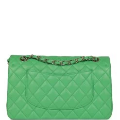Chanel Medium Classic Double Flap Bag Green Caviar Light Gold Hardware -Online Bag Store C M255 230412 2 05