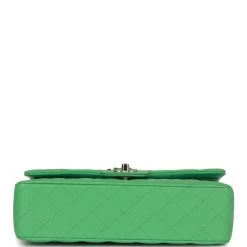 Chanel Medium Classic Double Flap Bag Green Caviar Light Gold Hardware -Online Bag Store C M255 230412 2 06