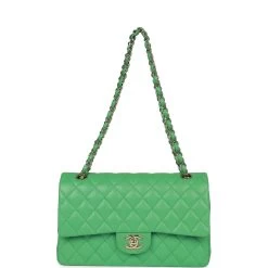 Chanel Medium Classic Double Flap Bag Green Caviar Light Gold Hardware -Online Bag Store C M255 230412 2 07
