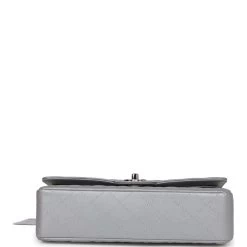 Chanel Medium Classic Double Flap Bag Silver Metallic Lambskin Silver Hardware -Online Bag Store C M255 230502 1 06