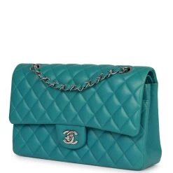 Pre-owned Chanel Medium Classic Double Flap Bag Blue Lambskin Silver Hardware -Online Bag Store C M255 230602 1 03