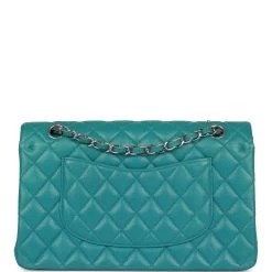 Pre-owned Chanel Medium Classic Double Flap Bag Blue Lambskin Silver Hardware -Online Bag Store C M255 230602 1 05