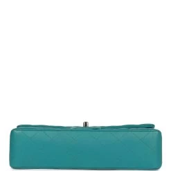 Pre-owned Chanel Medium Classic Double Flap Bag Blue Lambskin Silver Hardware -Online Bag Store C M255 230602 1 06