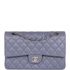 Chanel Medium Classic Double Flap Bag Purple Lambskin Silver Hardware