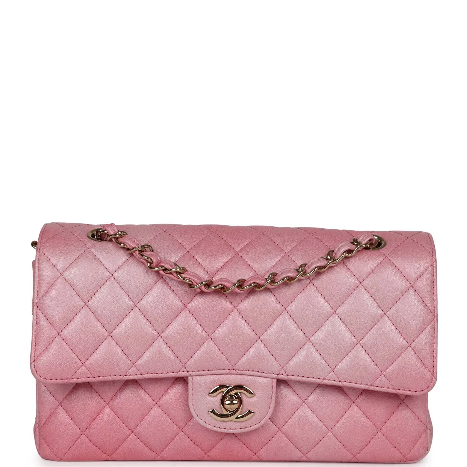 Pre-owned Chanel Medium Classic Double Flap Bag Pink Iridescent Ombre Goatskin Gold Hardware 3 Pre-owned Chanel Medium Classic Double Flap Bag Pink Iridescent Ombre Goatskin Gold Hardware