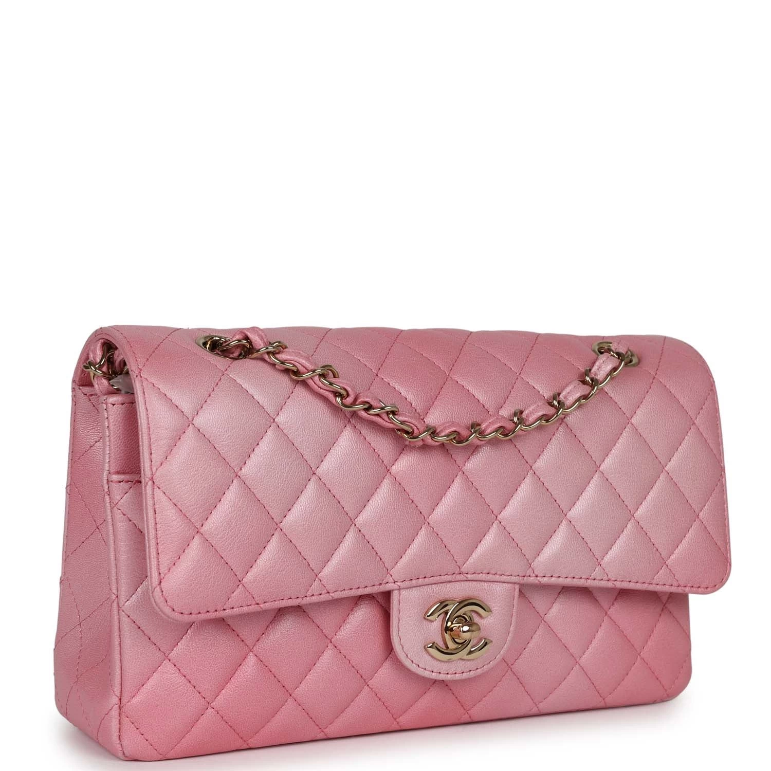 Pre-owned Chanel Medium Classic Double Flap Bag Pink Iridescent Ombre Goatskin Gold Hardware 4 Pre-owned Chanel Medium Classic Double Flap Bag Pink Iridescent Ombre Goatskin Gold Hardware - Image 2
