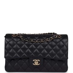 Chanel Medium Classic Double Flap Bag Navy Caviar Light Gold Hardware