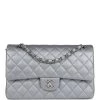 Chanel Medium Classic Double Flap Silver Caviar Silver Hardware