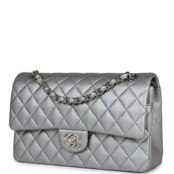 Chanel Medium Classic Double Flap Silver Caviar Silver Hardware -Online Bag Store C M255 230925 3 03
