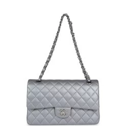 Chanel Medium Classic Double Flap Silver Caviar Silver Hardware -Online Bag Store C M255 230925 3 07
