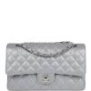 Chanel Medium Classic Double Flap Silver Metallic Lambskin Silver Hardware -Online Bag Store C M255 231017 1 01