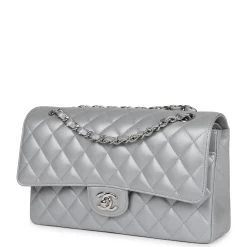 Chanel Medium Classic Double Flap Silver Metallic Lambskin Silver Hardware -Online Bag Store C M255 231017 1 03