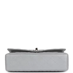 Chanel Medium Classic Double Flap Silver Metallic Lambskin Silver Hardware -Online Bag Store C M255 231017 1 06