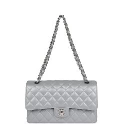 Chanel Medium Classic Double Flap Silver Metallic Lambskin Silver Hardware -Online Bag Store C M255 231017 1 07