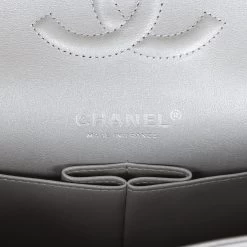 Chanel Medium Classic Double Flap Silver Metallic Lambskin Silver Hardware -Online Bag Store C M255 231017 1 08