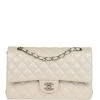 Pre-owned Chanel Medium Classic Double Flap Pearlescent Ivory Caviar Brushed Silver Hardware -Online Bag Store C M255 231023 1 KA 01