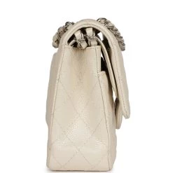 Pre-owned Chanel Medium Classic Double Flap Pearlescent Ivory Caviar Brushed Silver Hardware -Online Bag Store C M255 231023 1 KA 04