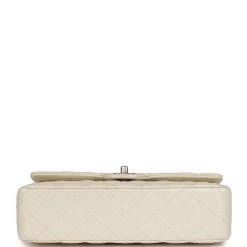 Pre-owned Chanel Medium Classic Double Flap Pearlescent Ivory Caviar Brushed Silver Hardware -Online Bag Store C M255 231023 1 KA 06