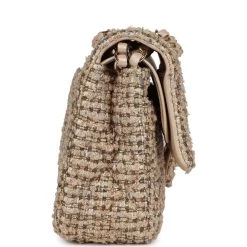 Pre-owned Chanel Medium Classic Double Flap Beige Tweed Gold Hardware -Online Bag Store C M255 231110 1 RL 04