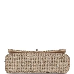 Pre-owned Chanel Medium Classic Double Flap Beige Tweed Gold Hardware -Online Bag Store C M255 231110 1 RL 06