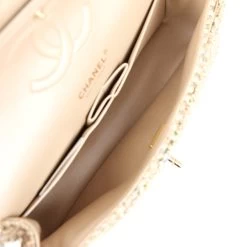 Pre-owned Chanel Medium Classic Double Flap Beige Tweed Gold Hardware -Online Bag Store C M255 231110 1 RL 09