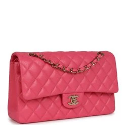Chanel Medium Classic Double Flap Bag Hot Pink Shiny Caviar Gold Hardware -Online Bag Store C M255 231116 1 02