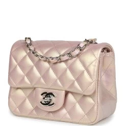 Chanel Mini Square Flap Pink Iridescent Lambskin Silver Hardware -Online Bag Store C M255 240115 2 03