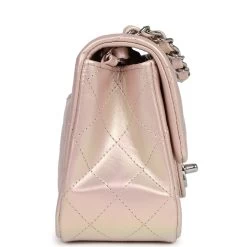 Chanel Mini Square Flap Pink Iridescent Lambskin Silver Hardware -Online Bag Store C M255 240115 2 04