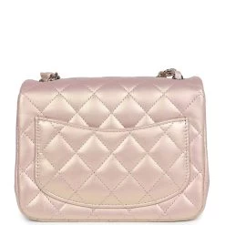 Chanel Mini Square Flap Pink Iridescent Lambskin Silver Hardware -Online Bag Store C M255 240115 2 05