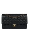 Pre-Owned Chanel Medium Classic Double Flap Black Caviar Gold Hardware -Online Bag Store C M255 240123 1 01
