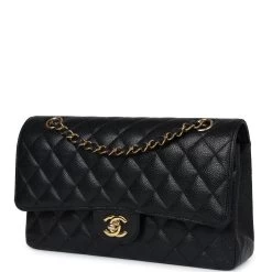 Pre-Owned Chanel Medium Classic Double Flap Black Caviar Gold Hardware -Online Bag Store C M255 240123 1 03