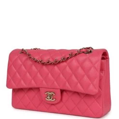 Chanel Medium Classic Double Flap Hot Pink Shiny Caviar Light Gold Hardware -Online Bag Store C M255 240221 1 KS 03