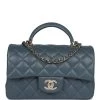 Chanel Mini Rectangular Flap With Top Handle Blue Lambskin Light Gold Hardware