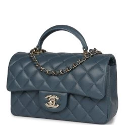 Chanel Mini Rectangular Flap With Top Handle Blue Lambskin Light Gold Hardware 16 Chanel Mini Rectangular Flap With Top Handle Blue Lambskin Light Gold Hardware -Online Bag Store C MN 230922 1 03