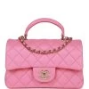 Chanel Rectangular Mini Flap Bag With Top Handle Pink Lambskin Light Gold Hardware -Online Bag Store C MN255 230413 1 01