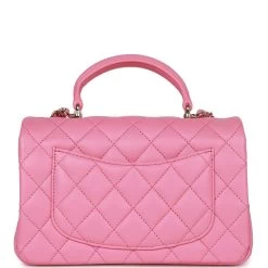 Chanel Rectangular Mini Flap Bag With Top Handle Pink Lambskin Light Gold Hardware -Online Bag Store C MN255 230413 1 05