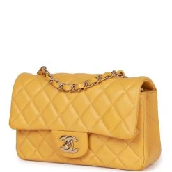 Pre-owned Chanel Mini Rectangular Flap Bag Yellow Lambskin Light Gold Hardware -Online Bag Store C MN255 230419 1 03