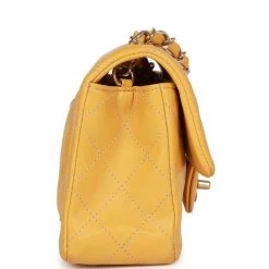 Pre-owned Chanel Mini Rectangular Flap Bag Yellow Lambskin Light Gold Hardware -Online Bag Store C MN255 230419 1 04
