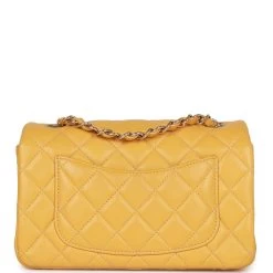 Pre-owned Chanel Mini Rectangular Flap Bag Yellow Lambskin Light Gold Hardware -Online Bag Store C MN255 230419 1 05