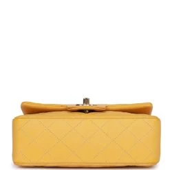 Pre-owned Chanel Mini Rectangular Flap Bag Yellow Lambskin Light Gold Hardware -Online Bag Store C MN255 230419 1 06