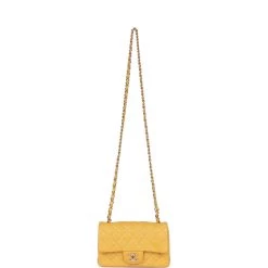 Pre-owned Chanel Mini Rectangular Flap Bag Yellow Lambskin Light Gold Hardware -Online Bag Store C MN255 230419 1 07