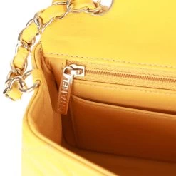Pre-owned Chanel Mini Rectangular Flap Bag Yellow Lambskin Light Gold Hardware -Online Bag Store C MN255 230419 1 10