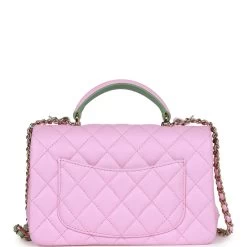 Chanel Mini Rectangular Flap With Top Handle Pink And Green Lambskin Light Gold Hardware -Online Bag Store C MN255 230509 1 05