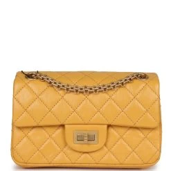 Chanel Mini Reissue 224 2.55 Flap Yellow Aged Calfskin Antique Gold Hardware